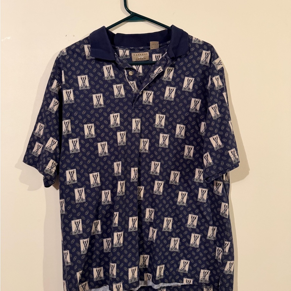 Golf Shirt Men’s Navy Blue Golf club pattern polo Shirt